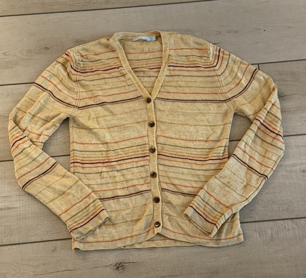 G2000 Women’s Yellow Orange Striped Button Front Knit Cardigan Sweater Size 7